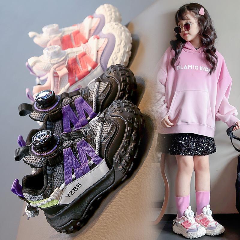 Children's sports shoes girls shoes autumn new girls casual soft-soled dad shoes breathable running buttons