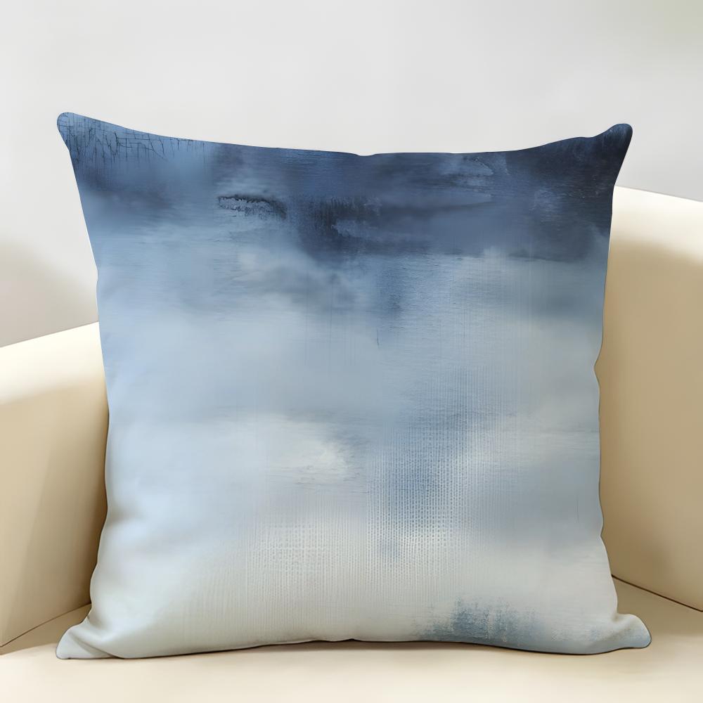 Alricc Blue Gray Abstract Art Cushion Cover Natural Linen Organic Fabric Double-Sided Printing Breathable Perfect For Home Decor