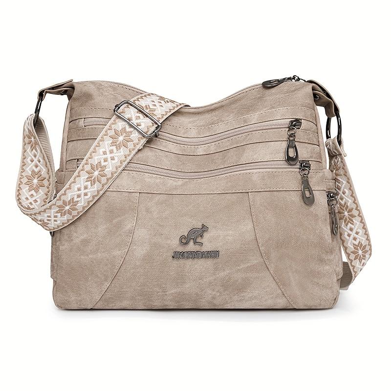 Vintage Style Shoulder Bag for Women, Faux Leather, Solid Color, Casual Occasion Handbag Zipper Closure, Polyester Lining, Edge Paint Shoulder Bag