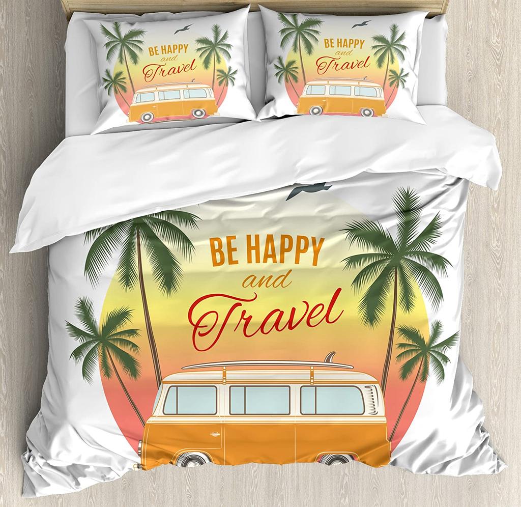 Surf Bedding Set For Bedroom Bed Home Hippie Classic Old Bus with Surfboard Freedom Holida Duvet Cover Quilt Cover Pillowcase