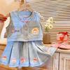 2025 Summer Girls' Korean-Style Denim Vest & Pleated Skirt Set