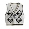 Gothic Knit Sweater Vest Skull Argyle Print Pattern Knitwear V-neck Pullover Fashion Jumper Top Women Halloween Streetwear