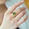 Xinjiang Hotan Jade S925 Silver Inlaid Spinach Green Jasper Gourd Ring