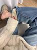Женские зимние джинсы из денима большого размера с высокой талией, на флисовой подкладке, утолщенные, прямого кроя, свободная посадка, стройнящий крой