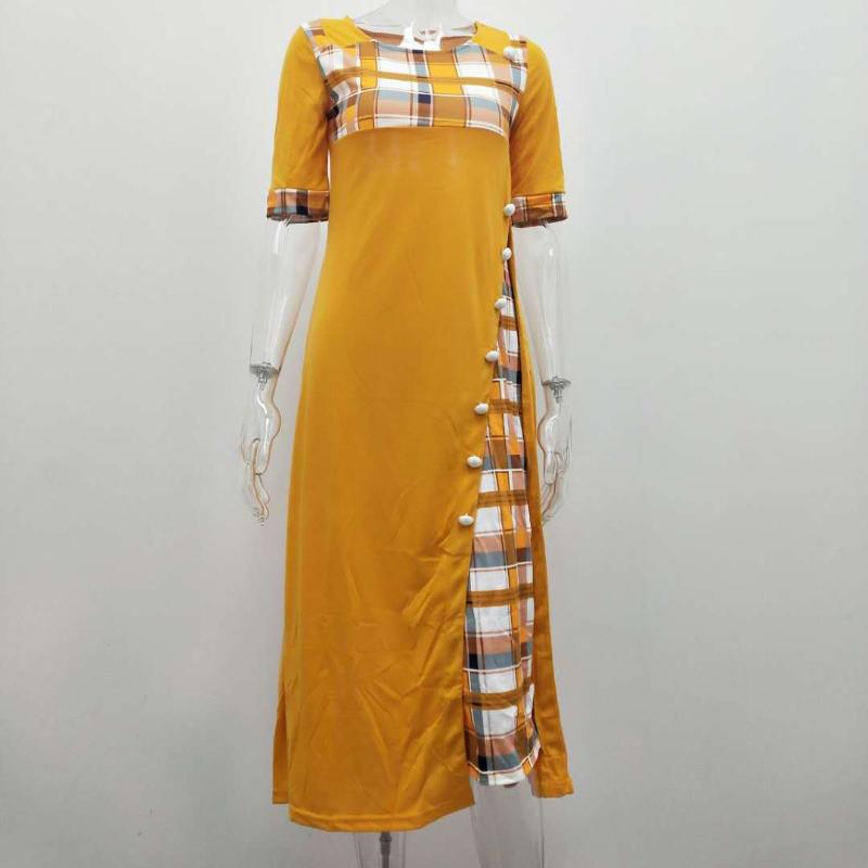 GMXIA Платье с круглым вырезом Collision Color Midi Sleeve Aregular Long Dresses