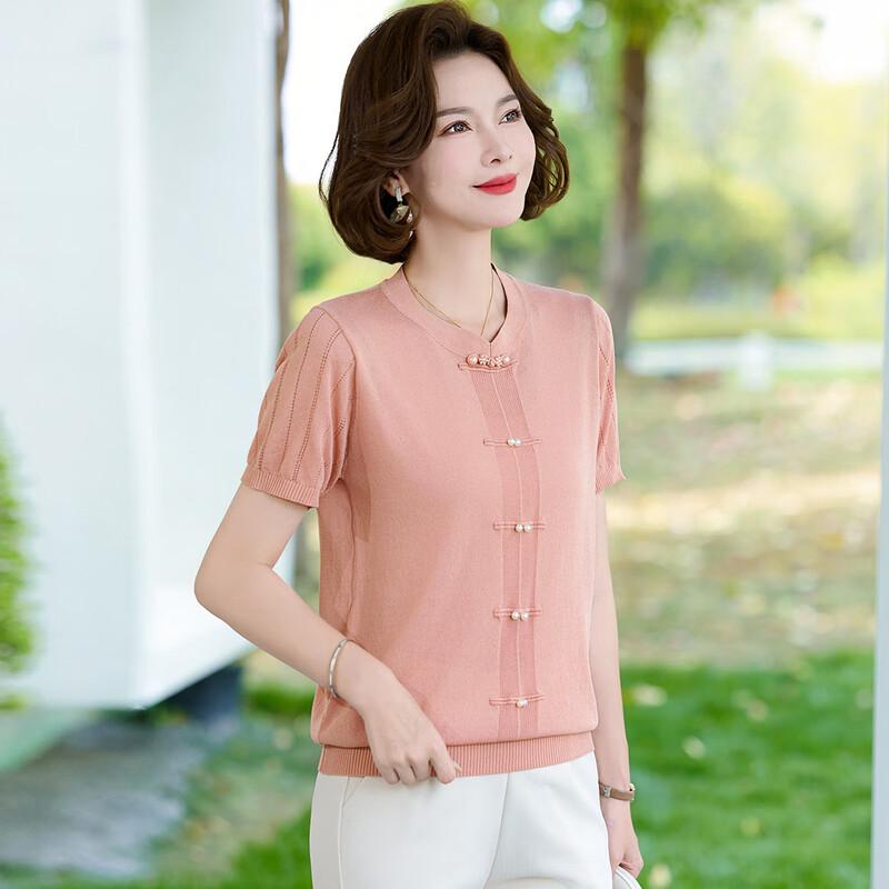 WoXue Топ с коротким рукавом из ледяного шелка в новом китайском стиле