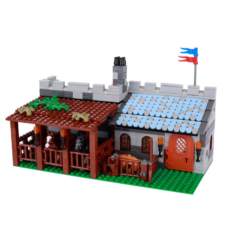MOC Средневековые военные строительные блоки солдаты фигурки аксессуары костер палатка транспорт повозка боевой конь оружие кирпичи игрушка