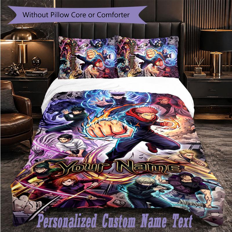 Personalized 3Pcs Bedding SetJujutsu Kaisen Custom Text Duvet Cover Pillowcase Set Bedroom Gift