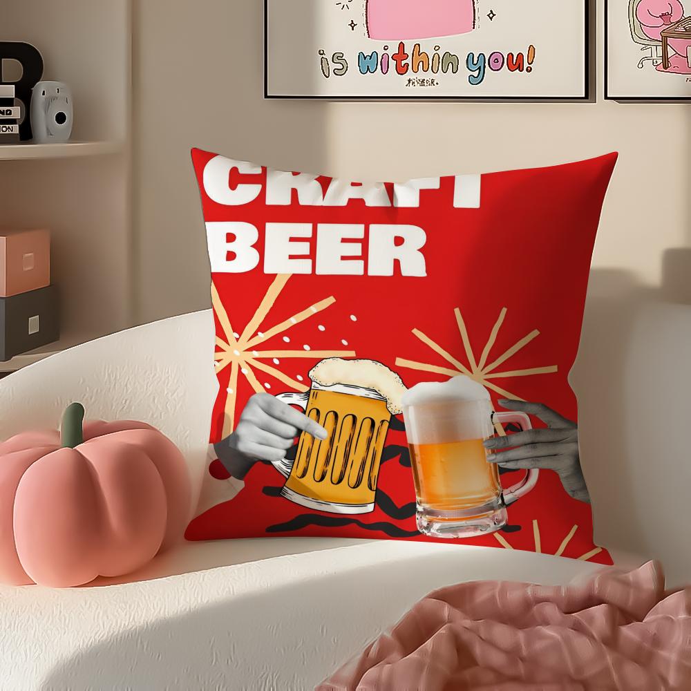 Rustic Cozy Art Beer Wine Retro Style Cushion Cover Pillowcase Short Plush Invisible zipper Room Sofa Cushion Cover