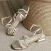 Women's Summer Sandals Luxury Elegant Barefoot Shoes For Women Trend 2024 Comfortable Silver Outdoor Fashion Low Heels Sandals