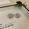 New Fashion Blooming Flowers Stud Earrings for Women Purple Enamel Oil Crystal Earrings Wedding Party Cute Fashion Jewelry Gift