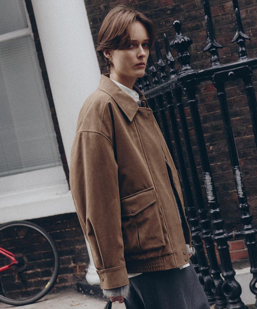 Artid Suede Oversized Blouson Jumper_Brown