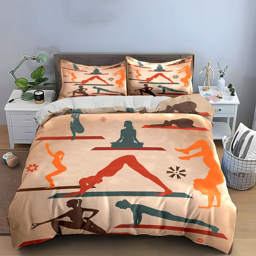 Yoga poses with silhouettes. Bedding sets Duvet cover sets Duvet covers Pillowcases(1*Duvet Cover 2*Pillowcases without duvet insert)