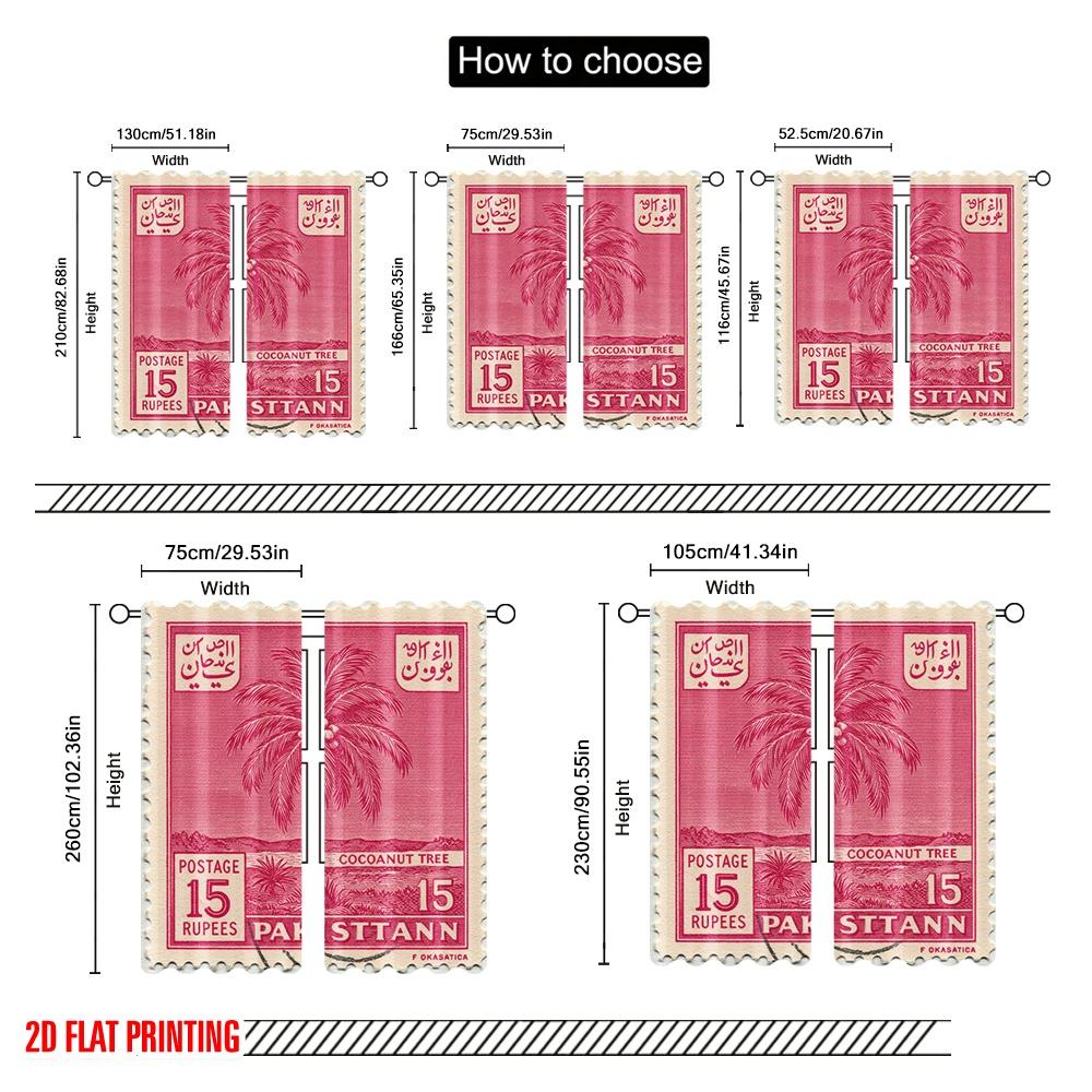 2 шт. 2D плоская печать Шторы Пакистан Почтовая марка 15 рупий Ткань Кокосовая пальма Без электричества Праздничный настенный декор для