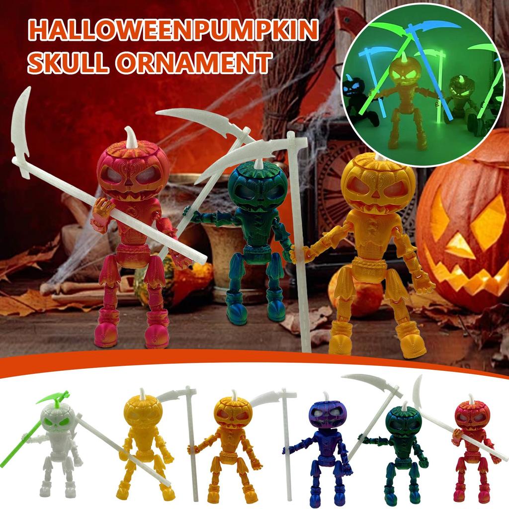 Украшения в виде черепов из тыкв на Хэллоуин с подвижными суставами и светящимися праздничными украшениями для сада