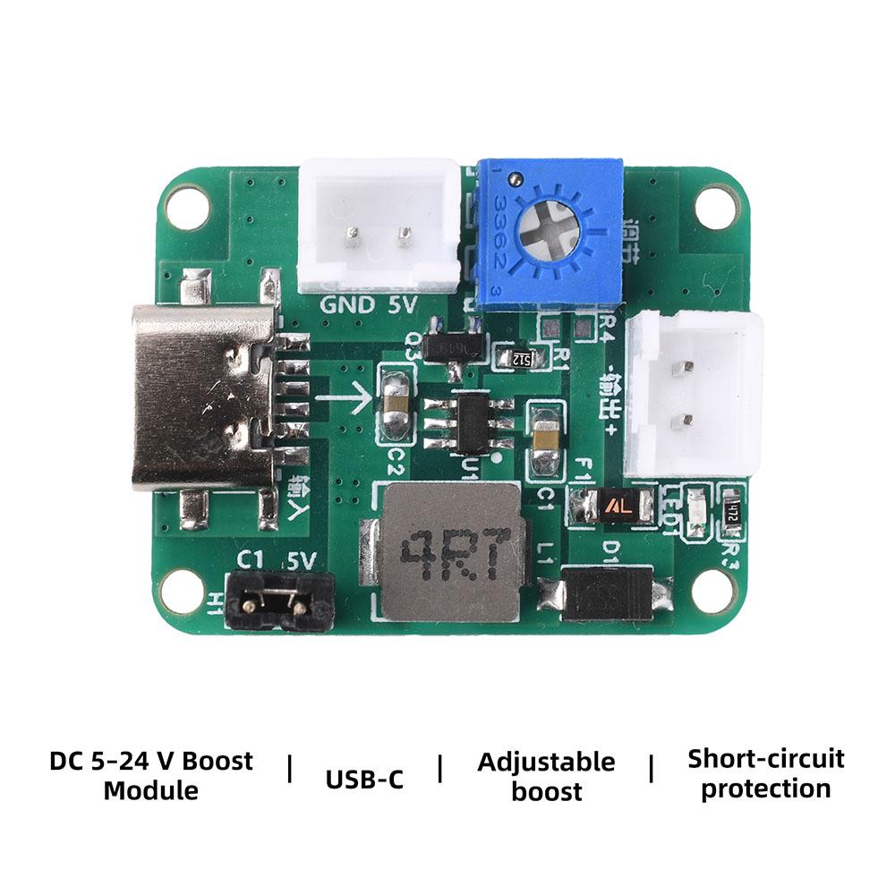 Регулируемый повышающий модуль питания DC 5-24V, двойной вход 3-6V/Type-C 5V, выход 2A с защитой от короткого замыкания с самовосстановлением