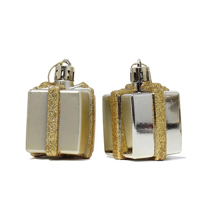 12pcs 5cm Plastic Christmas Gift Bags Hanging Pendant Painted Irregular Christmas Tree Drop Ornaments Home Christmas Party