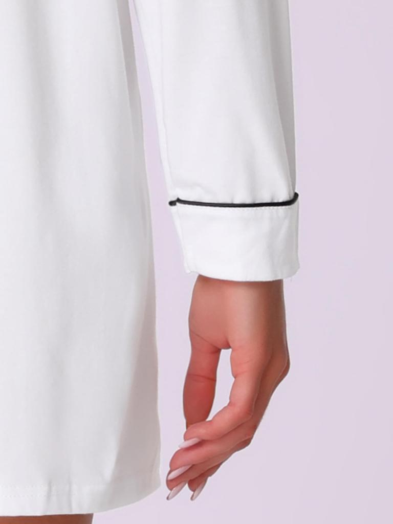 Cheibear Летняя пижамная рубашка с длинным рукавом Размер XS Женское платье, На пуговицах, Белый,