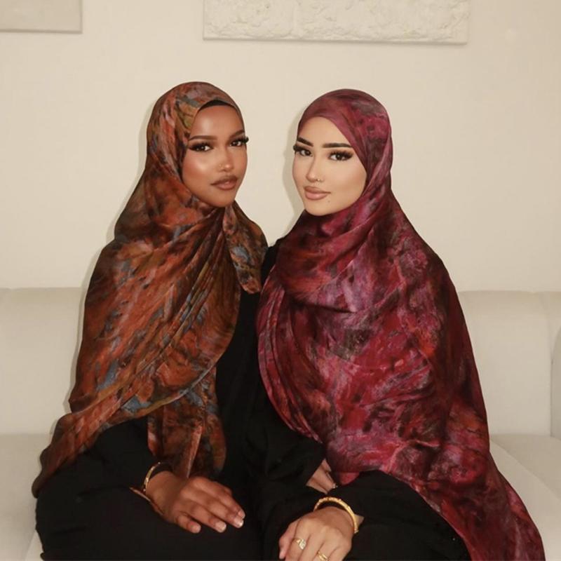 Модный женский длинный платок Акварельный тай-дай Хлопковый шарф Элегантные аксессуары для одежды Шаль для платья Головной платок Повседневный