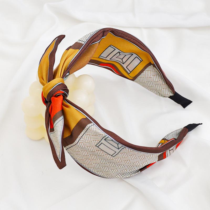 Корейский геометрический принт Широкая повязка для волос с бантом