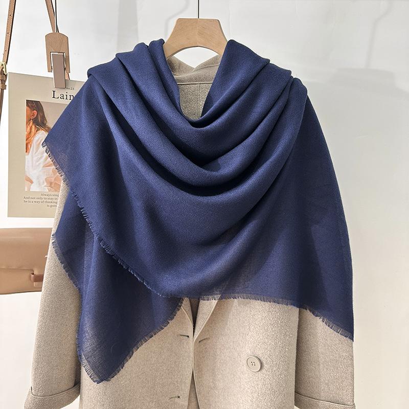 Simple Literary and Artistic Yarn with Sunscreen, Elegant Shawl, Women's Solid Color Square Short Fringed Temperament Scarf