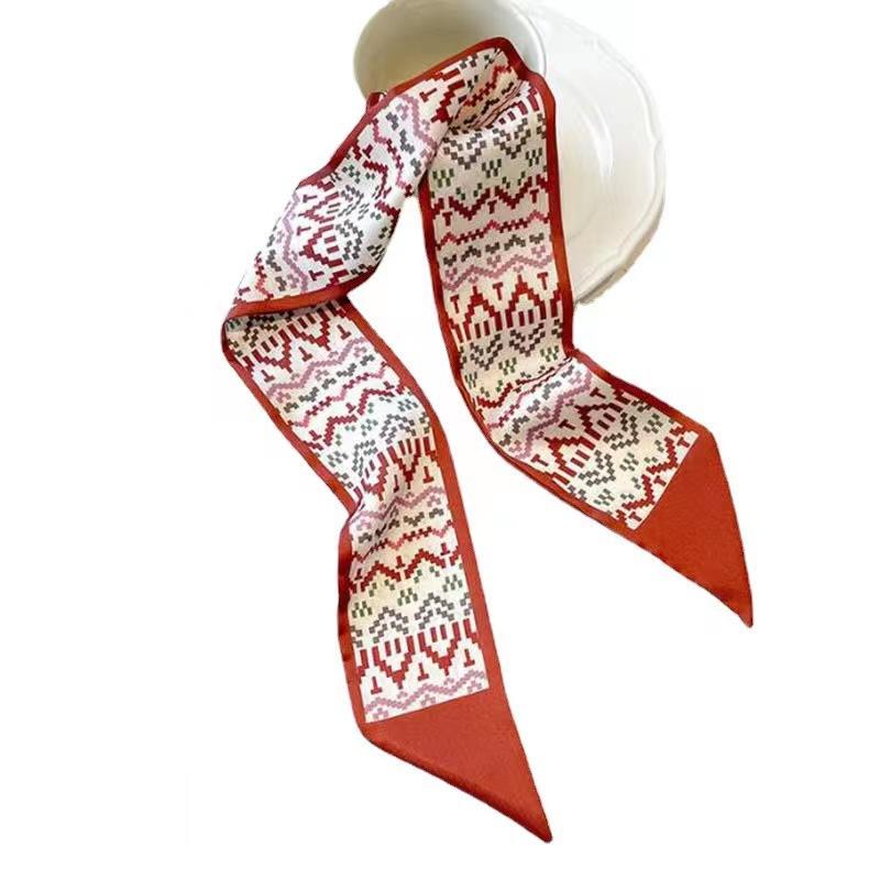 Маленький белый и нежно-зеленый шелковый шарф для женщин, тонкая лента, повязка на голову, резинка для волос, украшение для сумки, длинный