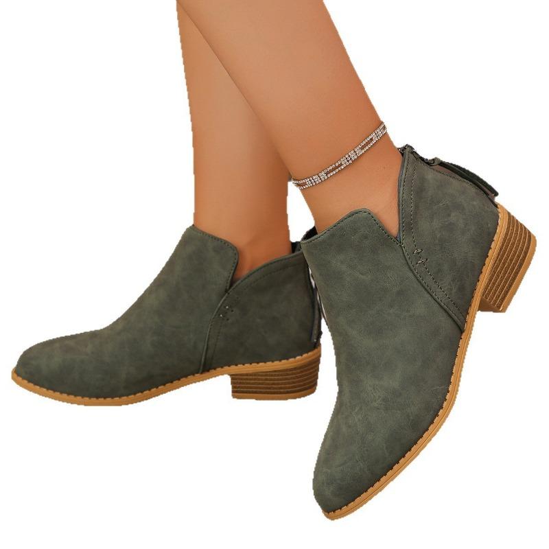 Кожаные ботинки большого размера женские ботинки однотонные тонкие с острым носком задняя молния повседневные на толстой подошве толстый каблук ботинки Мартина женские одинарные