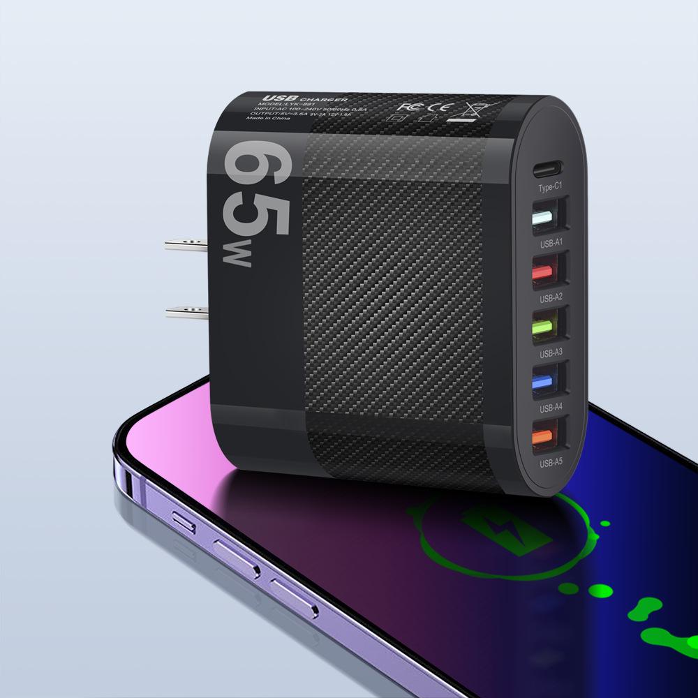 5-портовое USB Type-C зарядное устройство со сменными вилками EU/US/UK/KR для путешествий