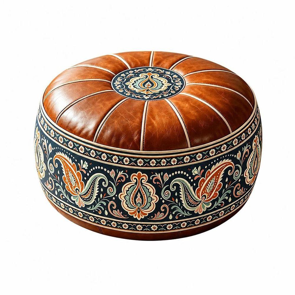 PU Leather Storage Ottoman Round Shape Floor Seat Cushion New Round Pouf Cover Living Room