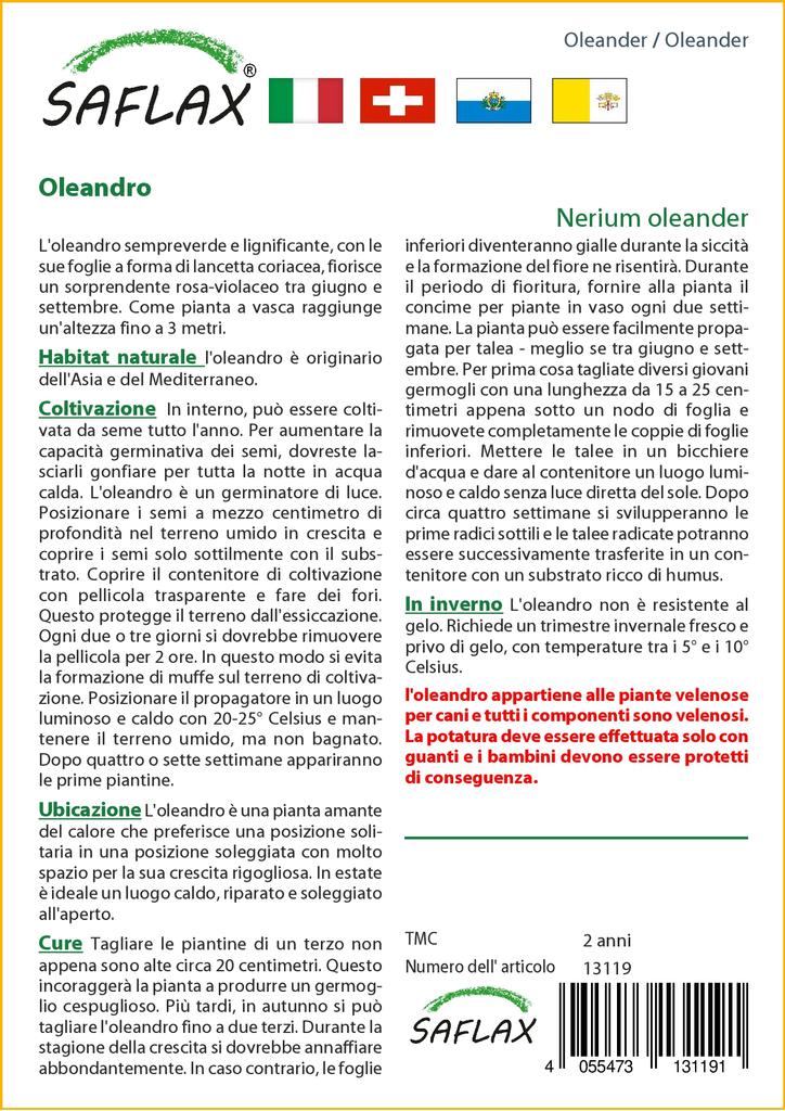 SAFLAX Garden in the Bag - Олеандр - 50 семян - С субстратом в подходящем пакете-стойке - Нериумовый олеандр