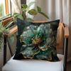 Emerald Green Gold Floral Pillow Cover Luxury Crystal Print Elegant Botanical Cushion Case For Sofa Bed Couch Glam Modern Home
