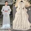 2025 Французское женское платье Высококачественная отделка рюшами, вставка, однобортное, с поясом, кружевное платье с вышивкой