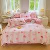 Romantic Floral Love Heart Duvet Cover Queen 4 Pcs Kawaii Strawberry Bedding Set For Girl Teen Reversible Pink Comforter Cover