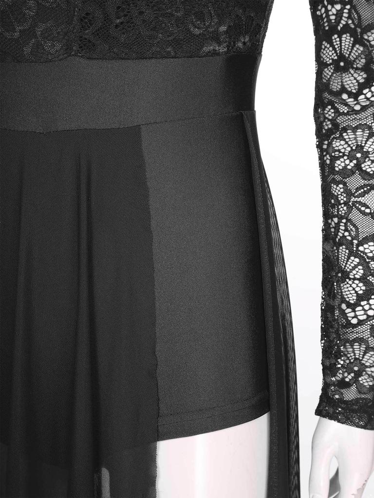 Женское модное трико-платье на одно плечо, кружевное, пэчворк, прозрачная сетка, разрез по низу, танцевальная одежда