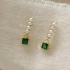 S925 Green Square Pearl Earrings – Haniel – From Korea