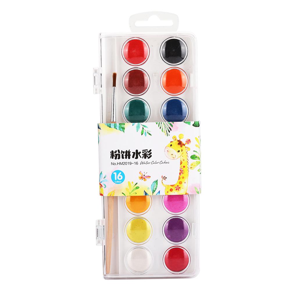 2 Коробки 16 Цветов Твердая Акварельная Краска Компактный Пигмент с Кистью Практика Рисования Художественные Принадлежности