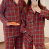 Korean Christmas Plaid Couple's Flannel Pajamas - Casual Long Sleeve Set for Home or Outdoors