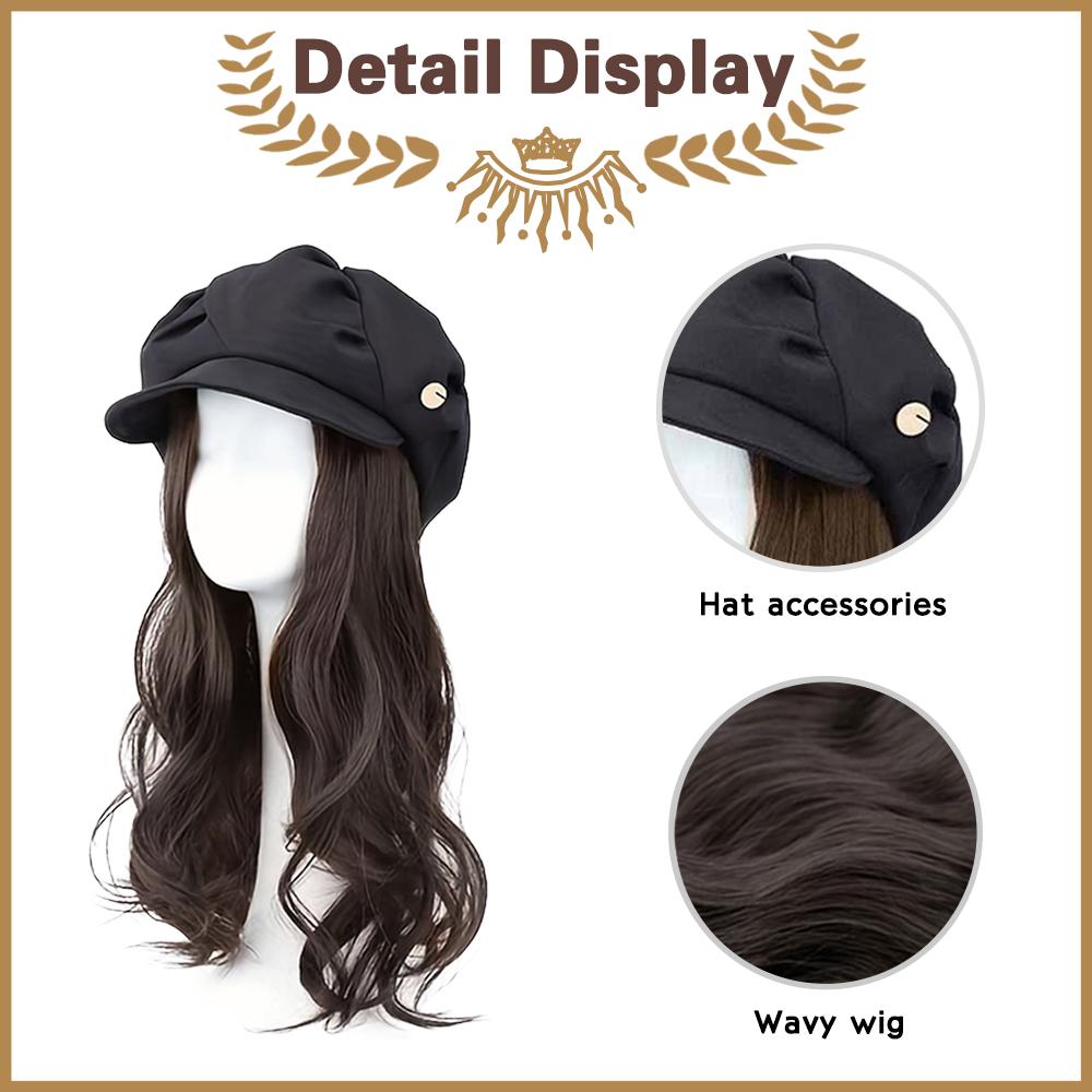 MISSQUEEN Synthetic Beret And Fisherman's Hat Wig Extension Long Wavy Hair Suitable For Women Daily Wear