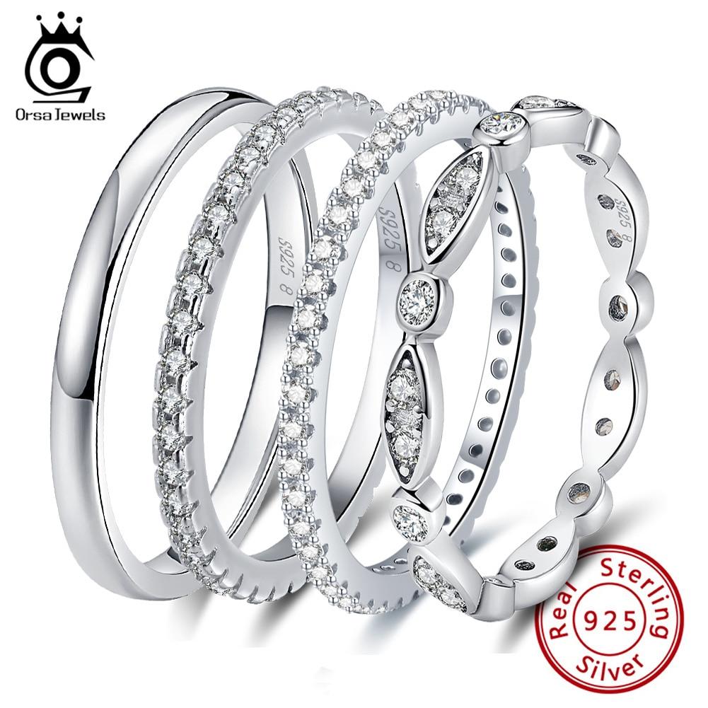 Orsa Jewels Кольца Серебристого Цвета Женские Классические Круглые Полностью Усыпанные ААА Девочки Кубический Цирконий Помолвочное Свадебное Собрание Свадебные Кольца