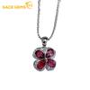 S925 Sterling Silver Certified 4*6MM Natual Garnet Pendant Necklaces for Womne Engagement Cocktail Party Fine Jewelry