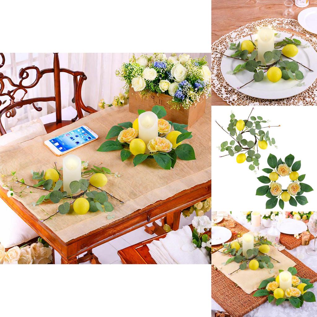 Faux Flower Candle Ring With Realistic Design For Seasonal Home Decor