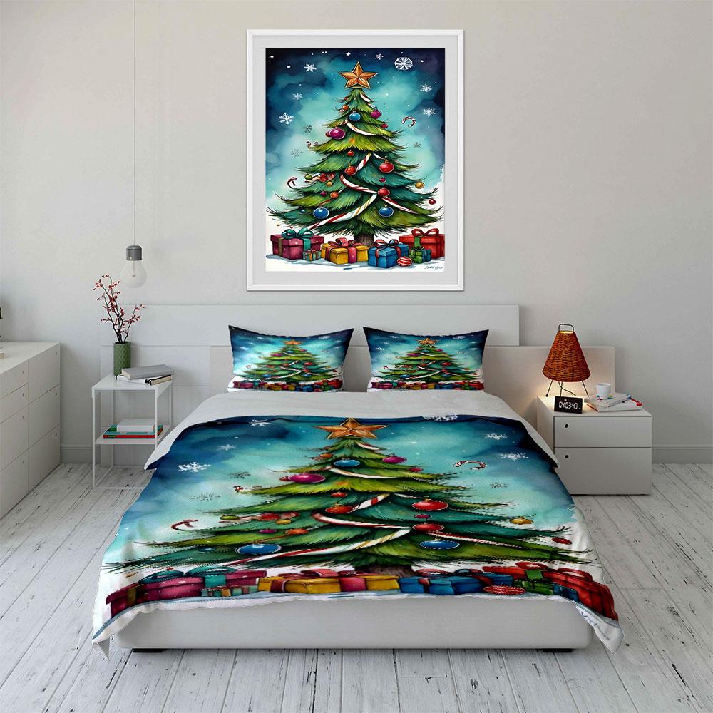 Christmas Tree with Gifts Bedding Duvet Cover Set Duvet Cover Pillowcases (1*Duvet Cover 2*Pillowcases, without duvet insert)