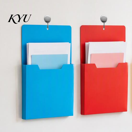 A4 Document Organizers Wall Mounted File Pocket Organizer, 1.18 Inch Deep Compartment, Stackable Pockets Plastic Hanging Holder for Office School And