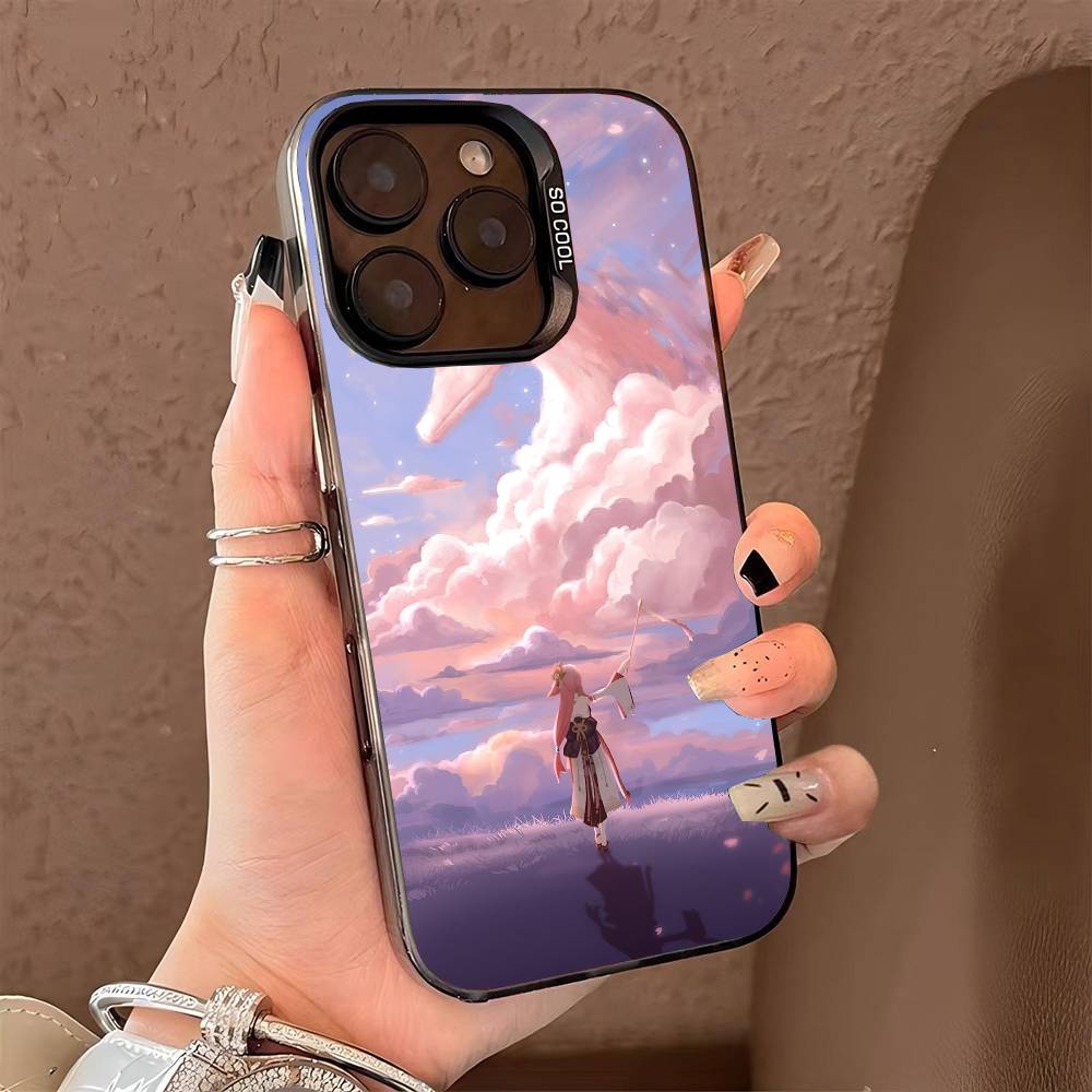 Чехол для телефона Yae Miko Genshin Impact для iPhone 17 17Air 16 15 14 13 12 11 Pro Max Plus Цветной Серебристый
