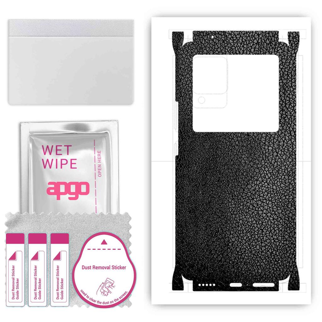 apgo Protective Skin Sticker for the Back+sides Compatible with Vivo X70 Pro Plus, Full Wrap Film, Foil, Vinyl - Pattern Black Leather
