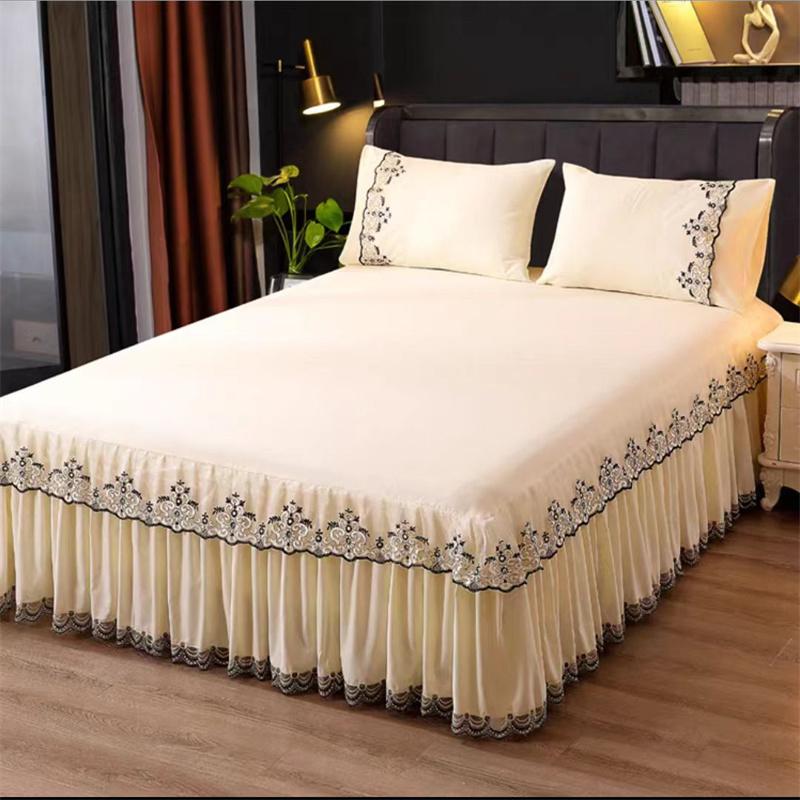 3 шт. кружевная юбка-кровать с рюшами, кружевная юбка, стильное покрывало в стиле принцессы, противоскользящее покрытие для двуспальной кровати 1,8 м с защитным ремешком
