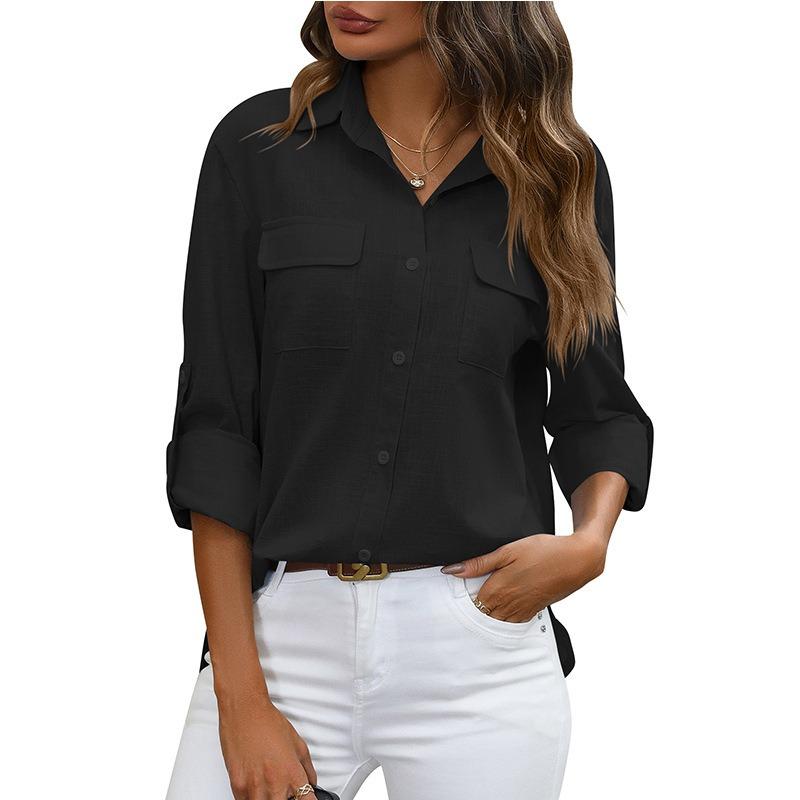 Women's Spring Summer Button Shirt Loose Shirt Solid Color Casual Shirts