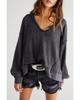 Gray Oversized Drop Shoulder Thermal Knit Top