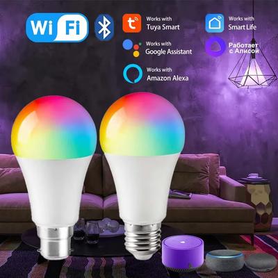 Умная лампочка Tuya Smart E27 RGB LED с регулировкой яркости WiFi Bluetooth Свет Управление через приложение Голосовое управление Работает с Alexa Google Home для освещения комнаты