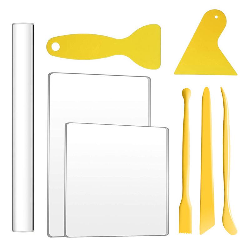 8-Piece Pottery Tool Set: Acrylic Rolling Pin, Clay Board, Shaping Scraper, and DIY Clay Tools